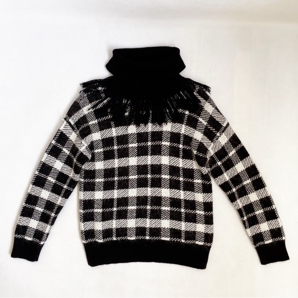 Kate Spade Heritage Western Checked Mohair Fringe Turtleneck Sweatshirt - Picture 4 of 10